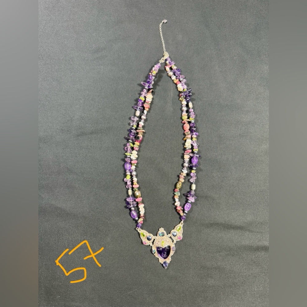 PRICE FIRM • NWOT Sajen 925 sterling necklace carved face amethyst peridot